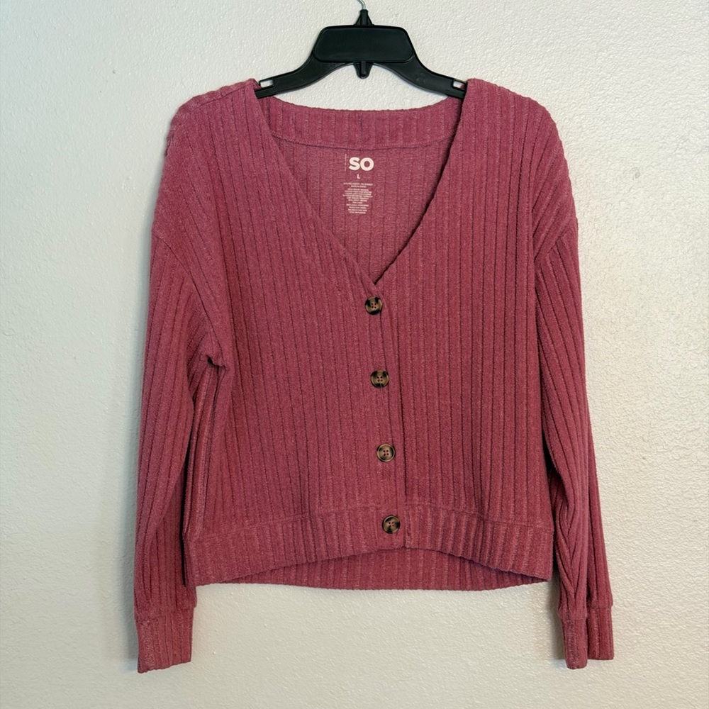 SO Women's Ribbed Mauve Cardigan